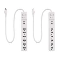 AmazonBasics 6-Outlet Surge Protector Power Strip with 2 USB Ports - 500 Joule, White, 2-Pack
