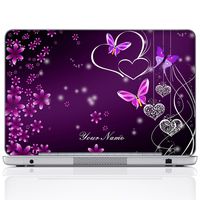 Meffort Inc Personalized Laptop Notebook Notebook Skin Sticker Cover Art Decal, Customize Your Name (13 Inch, Purple Hearts Butterflies)
