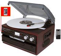 7-in-1 Boytone BT-21DJM-C 3 Speed Turntable 33/45/78 RPM, Belt Drive, CD, Cassette Player AM/FM/ USB/SD Slot, Aux Input, 2 Built in Speaker. Encoding Vinyl & Radio & Cassette to-MP3.