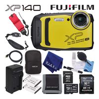 Fujifilm FinePix XP140 Waterproof Digital Camera (Yellow) Advanced Accessory Bundle with 64GB Memory Card + Extra Battery + Battery Charger + Floating Wrist Strap