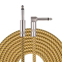 Muslady Electric Guitar Bass Musical Instrument Cable Cord with 6.35mm TRS Straight to Right-angle Plugs Woven Jacket, 3 Meters/ 10 Feet