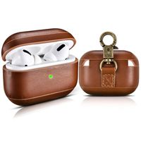 Bstpro AirPods Pro Leather Case with Strap, Genuine Leather Portable Protective Shockproof Cover for Apple AirPods Pro case Keychain Support Wireless Charging (Front LED Visible) - Brown