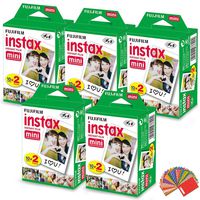 FujiFilm Instax Mini Instant Film 5 Pack (5 x 20) Total of 100 Sheets + 120 Assorted Colorful Mini Photo Stickers - Compatible with FujiFilm Instax Mini 9, Mini 8, Mini 25, Mini 90, Fuji SP-1, SP-2