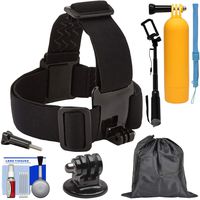 Sunpak Action Camera Head Strap Mount with Buoy Hand Grip + Wrist Strap + Selfie Stick + Adapter + Pouch + Kit