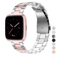 Wearlizer Stainless Steel Band Compatible for Fitbit Versa/Versa 2/Versa Lite Bands Women Men,Ultra-Thin Lightweight Replacement Band Strap Bracelet Compatible for Fitbit Versa (Rosegold+Silver)