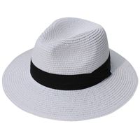 Lanzom Women Wide Brim Straw Panama Roll up Hat Fedora Beach Sun Hat UPF50+ (White)