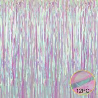 Iridescent Transparent Foil Fringe Curtain with Balloon Sticks Metallic Photo Booth Tinsel Shiny Curtains for Birthday Party Wedding Photo Booth Decorative Fringe Curtains (1 Pic,3.3X3.3FT)