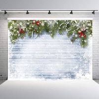 GLERGT 7x5ft Christmas Backdrop White Wood Floor Winter Snow Scenery Photo Background Xmas Backdrops 1-930
