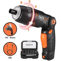 TACKLIFE Cordless Screwdriver, 3.6V 2.0Ah Electric Screwdriver Rechargeable, Adjustable 3 Position Handle, 31pcs Screwdriver Bits, 6 Torque Setting, 1 N.m to 4 N.m, Front&Rear Light, SDH13DC