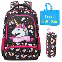 Cute Canvas School Backpack with Pencil Case, Waterproof Casual Bookbag Travel Daypack,15.6 Inch Laptop and Notebook Backpack for Ladies/Girls/Teen/Camping (Unicorn Pattern)