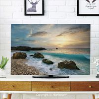 Ocean Indoor POP TV dust Cover,Cover Type 42 inch LCD TV 3D Printed with Seascape Composition of Nature Rocks Waves Cloudy Sky Rising Sun Beach Photo,Quality Polyester Dust Proof Protect Your TV