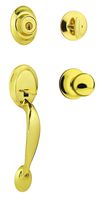 Kwikset Dakota Single Cylinder Handleset with Polo Knob featuring SmartKey in Polished Brass