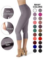 SATINA High Waisted Super Soft Capri Leggings - 20 Colors - Reg & Plus Size (Plus Size, Lilac Gray)