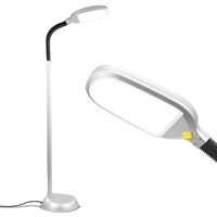 Brightech Litespan - Bright LED Floor Lamp for Crafts & Reading - Estheticians' Light for Lash Extensions - Natural Daylight Lighting for Office Tasks - Adjustable Gooseneck Pole Lamp -Platinum Silver
