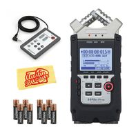 Zoom H4n Pro Handy Mobile 4-Track Recorder - Bundle RC-4 Remote Control for H4 Handy Recorder, 2X 4AA Batteries, Microfiber Cloth