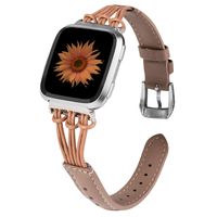 TOYOUTHS Leather Strap Compatible with Fitbit Versa/Versa 2/Versa Lite Bands for Women Men Slim Genuine Leather Replacement Versa Special Edition Wristbands Accessories Handmade Bracelet Tan
