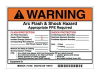 Brady 121085 Vinyl Preprinted Arc Flash & Shock Labels, Black and Orange on White, 5" Height x 7", Legend "Warning Arc Flash & Shock Hazard Appropriate Ppe Required Flash Protection Flash Hazard Category 1" (5 Labels per Package)