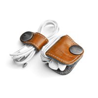 ELFRhino Genuine Leather Headphone Earphone Organizer Cord Organizer Wrap Winder Cord Manager Cable Winder(Set of 2, Lightbrown)