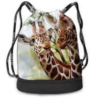 XTGOO Drawstring Backpack Watercolor Deer Giraffe Print Travel Sport Yoga