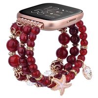 TOROTOP Bracelet Compatible for Fitbit Versa 2 Bands/Versa Bands/Versa Lite Band Women Girl, Handmade Fashion Elastic Beaded Strap Replacement for Versa 2018,2019 All Model (Burgundy)