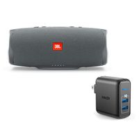 JBL Charge 4 Portable Waterproof Wireless Bluetooth Speaker Bundle with Anker 2-Port Wall Charger - Gray