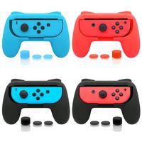 4 Pack FastSnail Joy-Con Grip Kit for Nintendo Switch, Wear-Resistant Joy-con Grip Controller for Switch with 12 Thumb Grip Caps (Black Blue and Red)