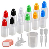 Dropper Bottles,KAKOO 12 Pcs 30ml Plastic Squeezable Liquid Bottle with Childproof Cap,Thin Tip,Funnel,Measuring Cup,Pipette for E-liquids DIY Craft