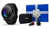 Garmin Venu (Black/Slate) Gift Box Bundle | +HD Screen Protectors, Car/Wall Adapters & Hard Case | All-Day Tracking, Wrist-Based HR, AMOLED Display | Fitness GPS Smartwatch