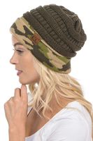 C.C Trendy Warm Chunky Soft Stretch Cable Knit Beanie Skully, Camo/Dk Olive