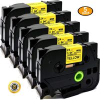 NEOUZA 5PK Compatible for Brother P-Touch Laminated Tze TZ Label Tape Cartridge 24mm x 8m (TZe-651 Black on Yellow)
