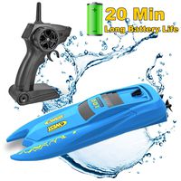 SZJJX RC Boat with Long Battery Life, Remote Control Racing Boats for Pools and Lakes, 2.4GHz 10KM/H Speed Boat Toys Electric 4 Channels for Kids Blue