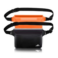 HEETA 2-Pack Waterproof Pouch with Waist Strap, Transparent Screen Touchable Dry Bag with Adjustable Belt for Phone Valuables for Swimming Snorkeling Boating Fishing Kayaking (Orange & Black, L)