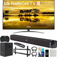 LG 65SM9000PUA 65 inch 4K HDR Smart LED NanoCell TV with AI ThinQ 2019 Model Bundle with Soundbar with Subwoofer, Wall Mount Kit Wireless Backlit Keyboard and 6-Outlet Surge Adapter
