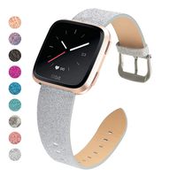 MEFEO Bling Bands Compatible for Fitbit Versa/Versa 2/Fitbit Versa Lite/Versa SE, Sparkly Leather Band Glitter Strap Wristband Replacment for Fitbit Versa Band Women (Silver)