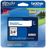 Genuine Brother 3/4" (18mm) Blue on White TZe P-touch Tape for Brother PT-9600, PT9600 Label Maker