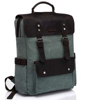 Vaschy Vintage Leather Backpack for Men Canvas Rucksack Bookbag Daypack