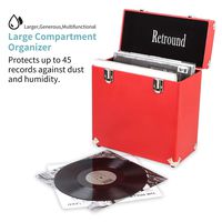 Retround Vintage Retro Vinyl Leather Record Holder Case, LP Storage Carrying Case for 78 RPM, 45 RPM, 33 RPM, Collections Storage Organizer Display Box-12 Inch (Red)
