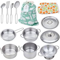Play Pots and Pans Toys for Kids - Kitchen Playset Pretend Cookware Mini Stainless Steel Cooking Utensils Development Toys for Toddlers & Children Ages 3 Years and up