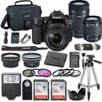 Canon EOS 80D Wi-Fi Full HD 1080P Digital SLR Camera with Canon EF-S 18-55mm f/3.5-5.6 IS STM Lens + Canon EF-S 55-250mm f/4-5.6 IS STM Lens + 2pc SanDisk 32GB Memory Cards + Accessory Kit