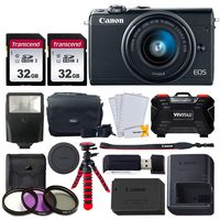 Canon EOS M100 Mirrorless Digital Camera + EF-M 15-45mm f/3.5-6.3 is STM Lens + 2X 32GB Memory Card + 12" Flexible Tripod + 49mm Filter Kit + Vivitar Memory Card Hardcase + Camera Bag + Slave Flash