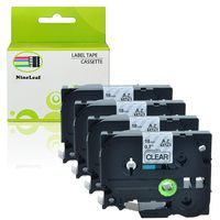 NineLeaf 4PK Replacement Laminated Labelling Tapes Compatible for Brother Black on Clear P-Touch Label Tape TZ141 TZ-141 TZe-141 TZe141 (3/4" X 26.2ft, 18mm x 8m)