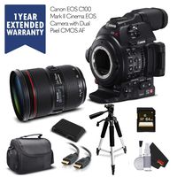 Canon EOS C100 Mark II with Dual Pixel CMOS AF 0202C002 & 24-70mm f/2.8L II USM Lens with Memory Card, Case, Tripod, and Extended Warranty - Starter Bundle - (International Model)