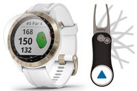 Garmin Approach S40 (White/Gold) Golf GPS Smartwatch Bundle | Includes Garmin/PlayBetter Pitchfix Divot Tool & HD Screen Protectors | Stylish, Color Touchscreen, 41,000+ Courses | 010-02140-02