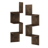 FURINNO Rossi 3-Tier Set of 2 Wall Mount Floating Corner Square Shelf, Columbia Walnut