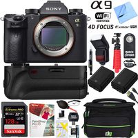 Sony Alpha a9 Mirrorless Interchangeable Lens Digital Camera Body Bundle with 128GB Memory Card, Battery Grip, Battery, Camera Bag, Paintshop Pro 2018 and Accessories (9 Items)