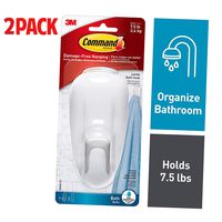 Command Bathroom Hook with Water-Resistant Strips, 1-Hook, 2-Strip, White - 17600B, Pack 2