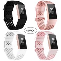 adepoy Compatible with Fitbit Charge 3 Bands for Women Men, Breathable with Air Holes Replacement Wristbands for Fitbit Charge 3 and Fitbit Charge 3 SE, Black Rosegold White Pink, Large