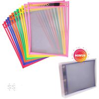 Dry Erase Pockets [10 x 13 inches] with Clear 3-Ring Binder [11 x 14 inches] | Pack of 12 Reusable Dry Erase Sleeves | Heavy Duty Job Ticket Holders | 6 Different Colors |