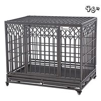 SMONTER 46" Heavy Duty Dog Crate Strong Metal Pet Kennel Playpen with Two Prevent Escape Lock, Large Dogs Cage with Wheels, Y Shape, Dark Silver ...