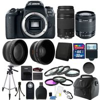 Canon EOS 77D 24.2MP DSLR Wi-Fi with NFC Camera + 18-55mm 75-300mm + 32GB Top Accessory Bundle